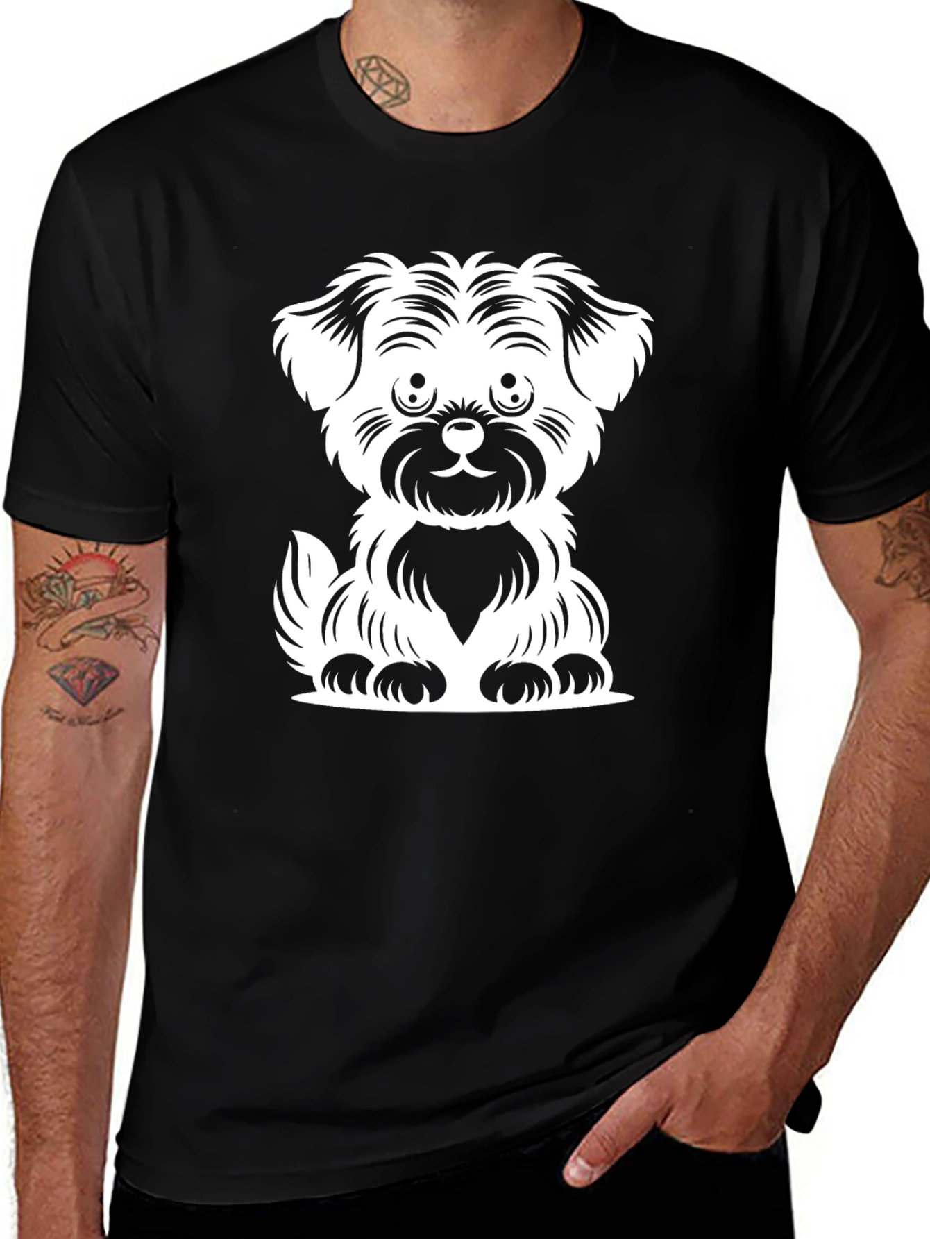 Dog Graphic Black T-Shirt Cute Puppy Design