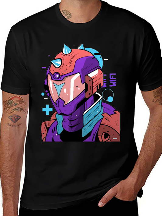 Cyberpunk Robot Graphic Tee - Black Cotton Shirt