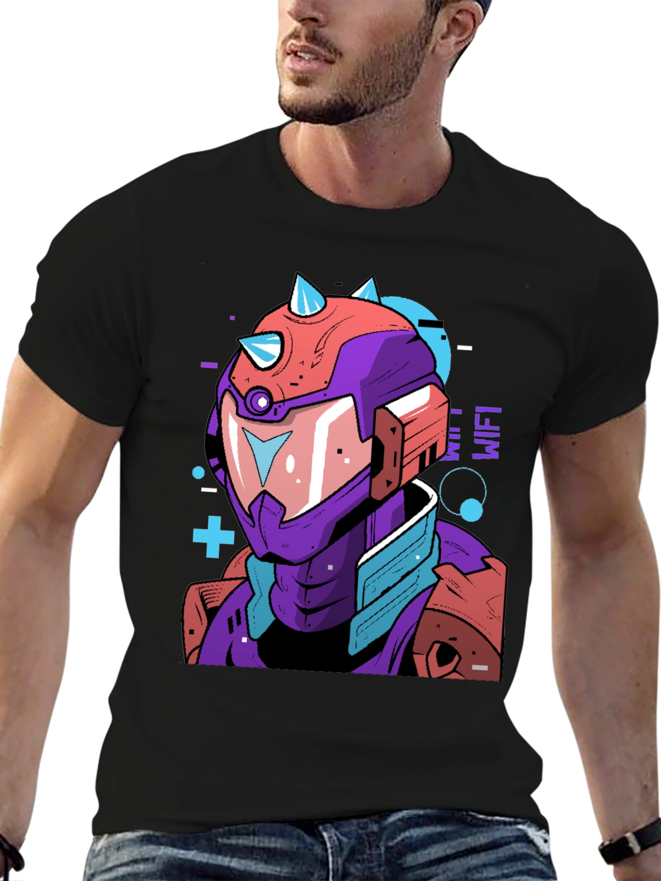 Cyberpunk Robot Graphic Tee - Black Cotton Shirt