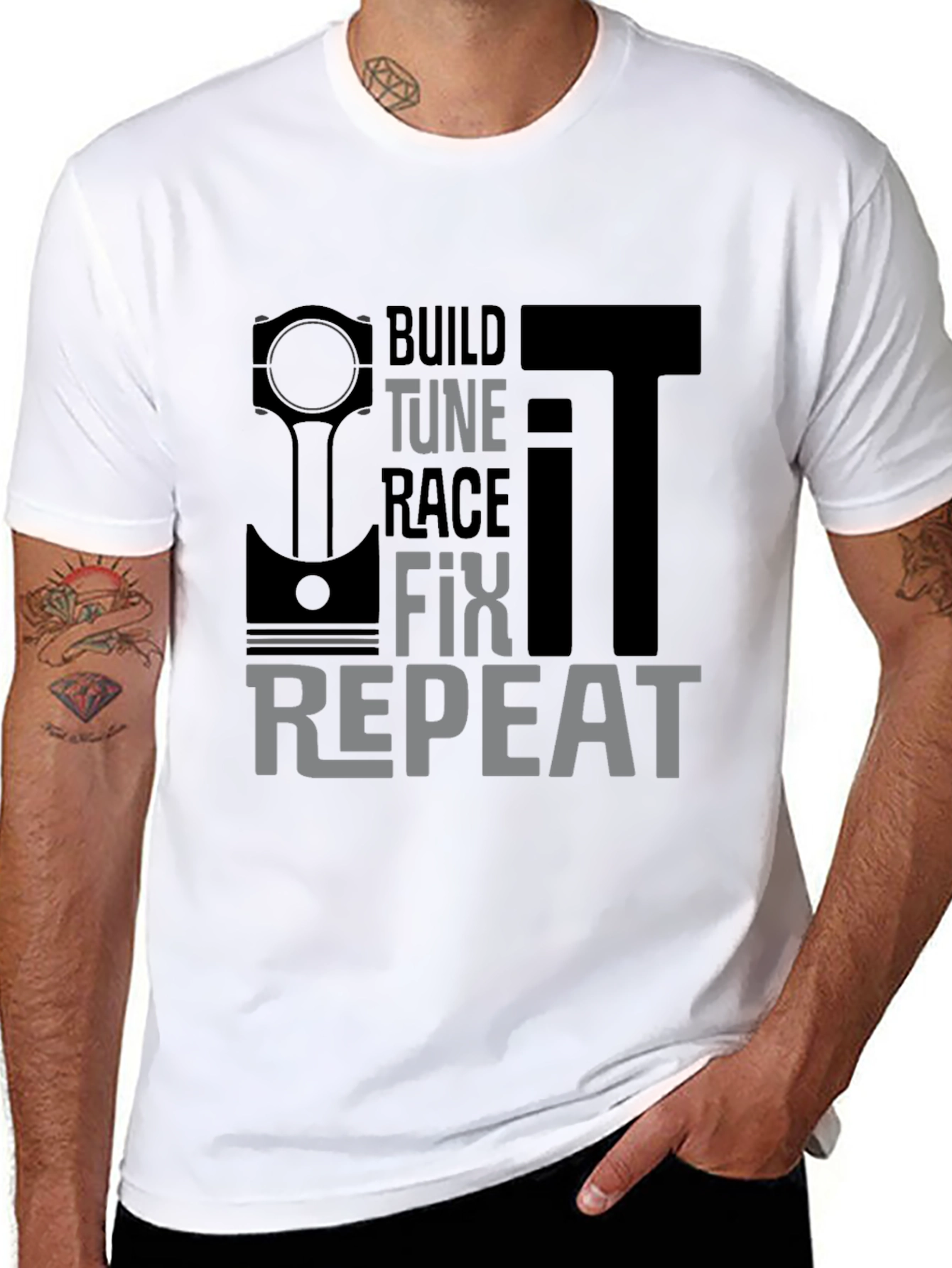 Build Tune Race Fix Repeat Mens T-Shirt