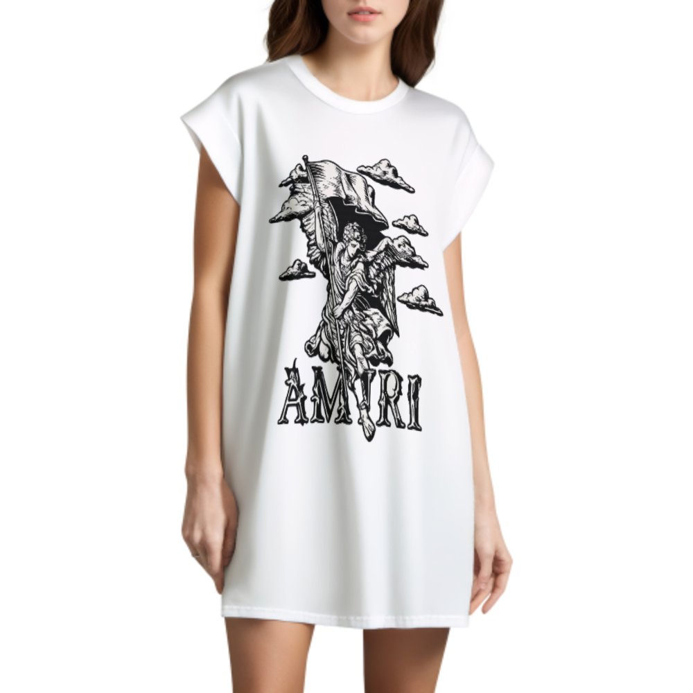 Vintage Gothic Angel Graphic T-Shirt Dress, AMRI Streetwear Oversized Tee, Dark Aesthetic Casual Graphic Shirt, Retro Angel Art Loose Fit Mini Dress(z525)