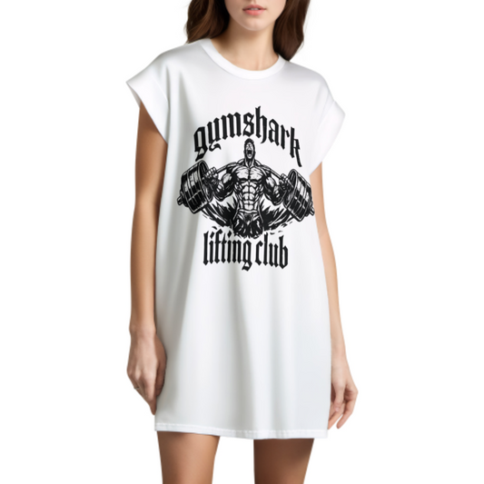 Vintage Gym Graphic T-Shirt Dress, Oversized Fitness Tee Dress, Gothic Workout Streetwear, Bodybuilding Inspired Casual Mini Dress for Women(z530)