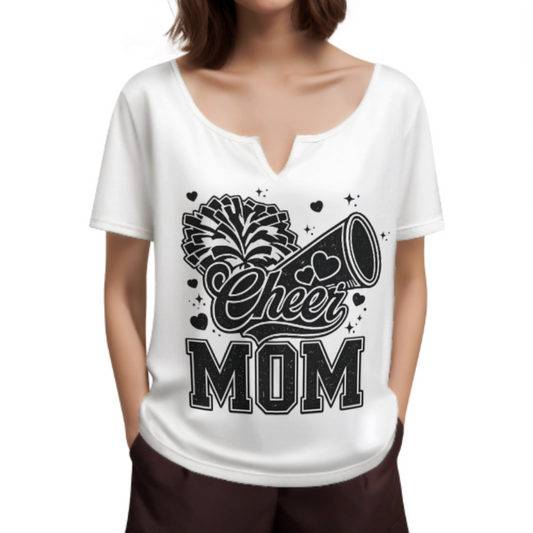 Cheer Mom Graphic Tee, Game Day Streetwear Shirt, Oversized Sports Mom T-Shirt, Monochrome Casual Fashion Top, Trendy Supporter Graphic Tee(z553)