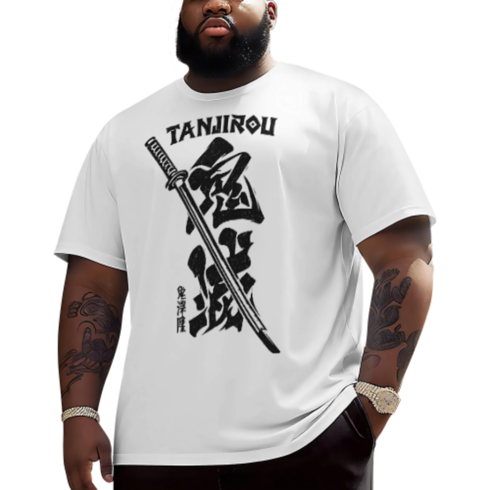 Anime Samurai Graphic Tee, Japanese Sword Streetwear Shirt, Oversized Manga Inspired T-Shirt, Monochrome Warrior Graphic Top, Urban Casual Fashion Tee(z540)