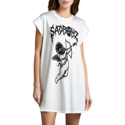 Sadboiz Gothic Cupid Oversized T-Shirt Dress, Dark Streetwear Graphic Tee Dress, Y2K Angel Aesthetic Casual Loose Fit Shirt Dress(z521)