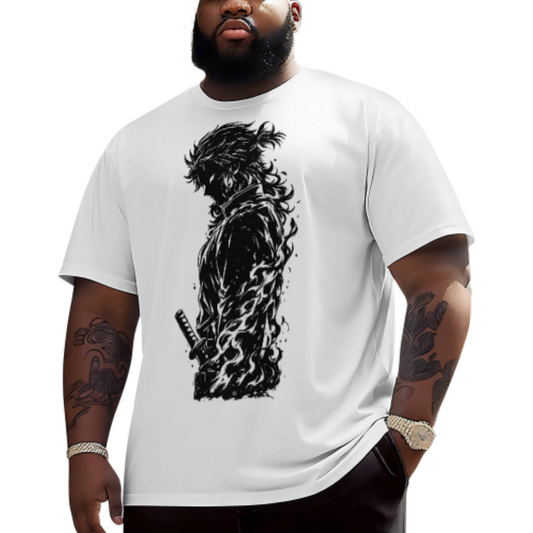 Dark Samurai Graphic Tee, Anime Inspired Streetwear Shirt, Oversized Monochrome T-Shirt, Vintage Warrior Style Graphic Top, Urban Casual Fashion Tee(z538)