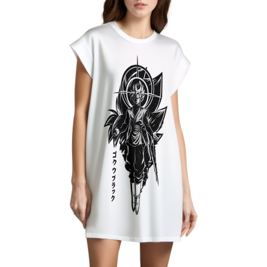 Dark Anime Warrior Graphic T-Shirt Dress, Manga Style Oversized Tee Dress, Gothic Streetwear Mini Dress, Japanese Inspired Casual Shirt Dress for Women(z529)