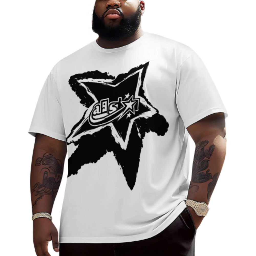 Oversized Star Graphic Tee, Vintage Streetwear T-Shirt, Abstract Y2K Style Shirt, Monochrome Urban Fashion Top, Trendy Casual Cotton Tee(z531)
