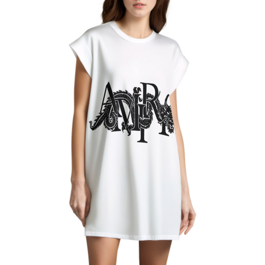 AMR Dragon Graphic Oversized T-Shirt Dress, Gothic Letter Print Streetwear Tee Dress, Y2K Aesthetic Casual Loose Fit Shirt Dress(z522)