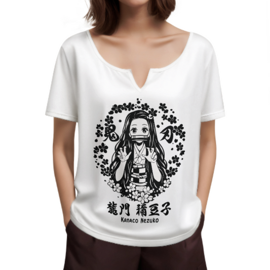 Cute Anime Style Girl Graphic Tee, Kawaii Manga Inspired Shirt, Floral Cartoon Character T-Shirt, Minimal Japanese Aesthetic Casual Top(z557)