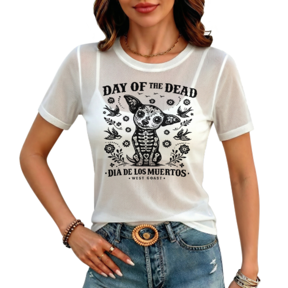 Day of the Dead Graphic Tee, Gothic Skeleton Cat Shirt, Retro Halloween Streetwear, Oversized Monochrome Casual T-Shirt, Alternative Fashion Top(z549)