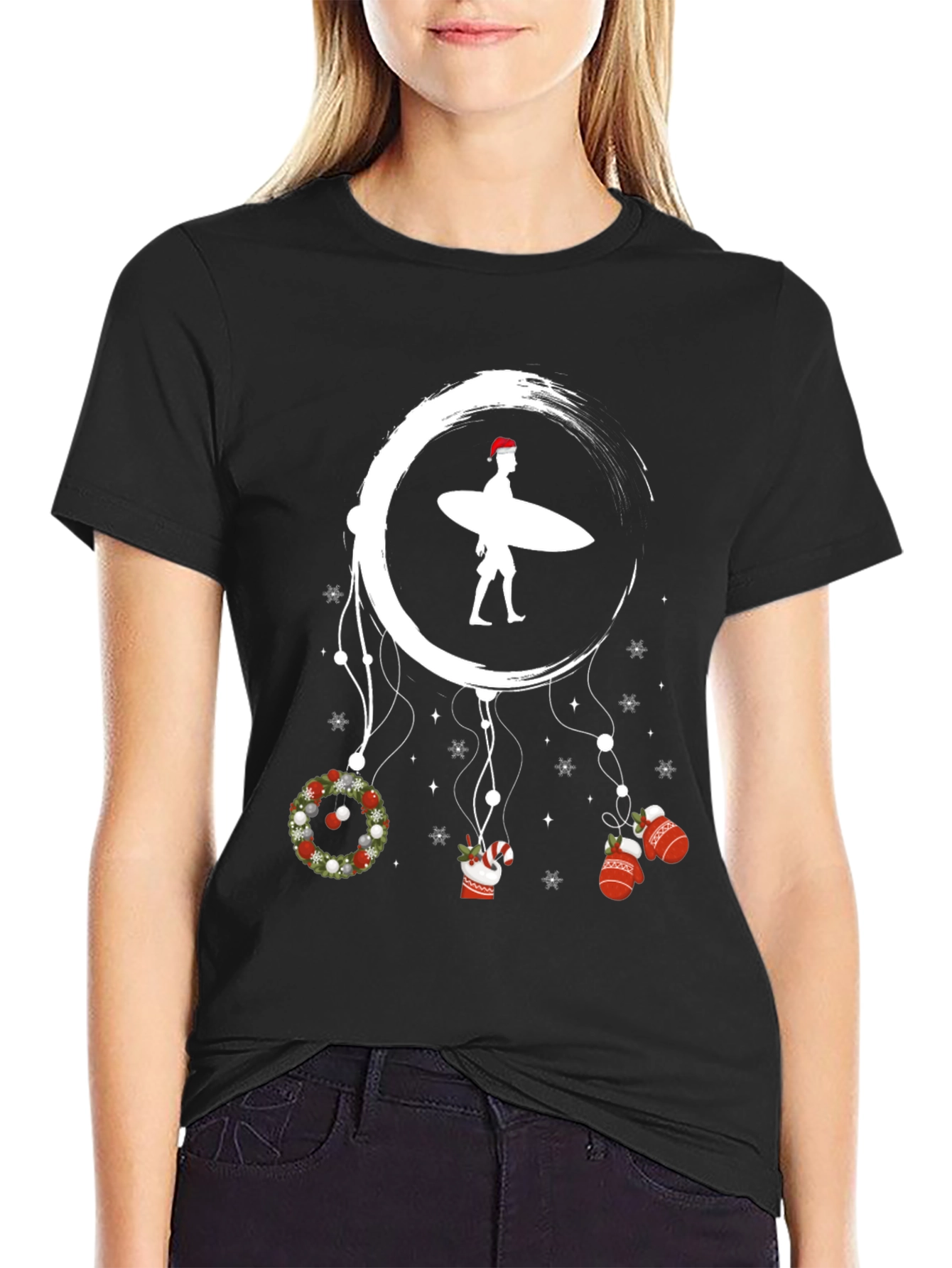 Surfing Santa Christmas Dreamcatcher T-Shirt