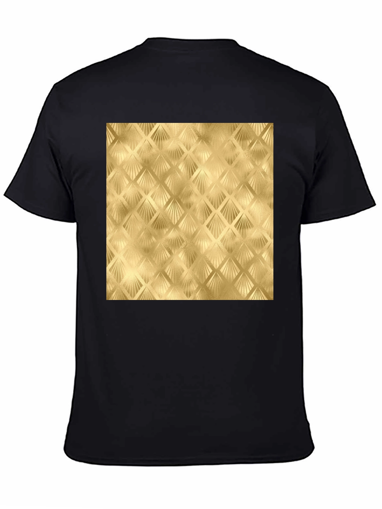 Golden Art Deco Pattern Black T-Shirt