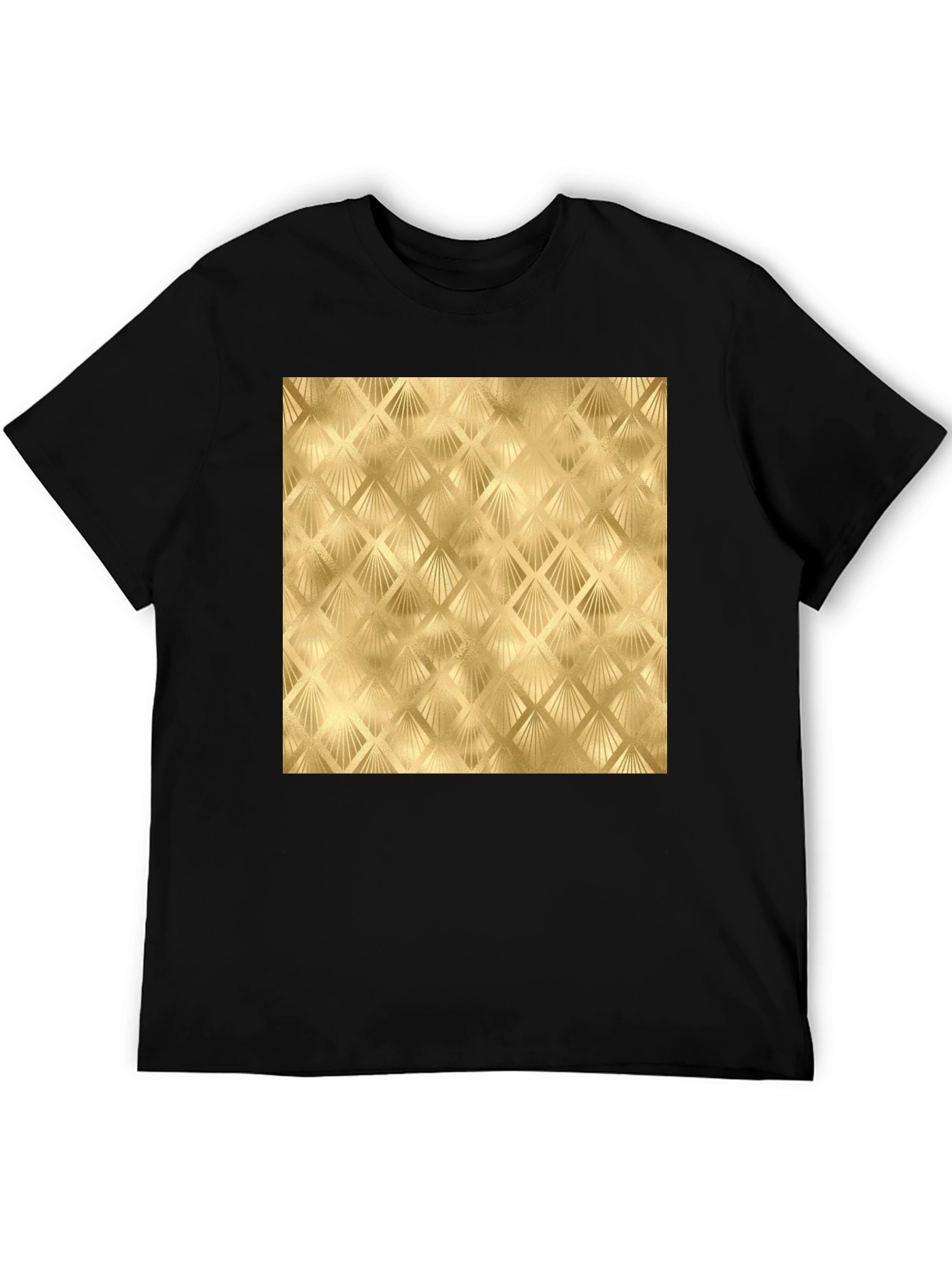 Golden Art Deco Pattern Black T-Shirt