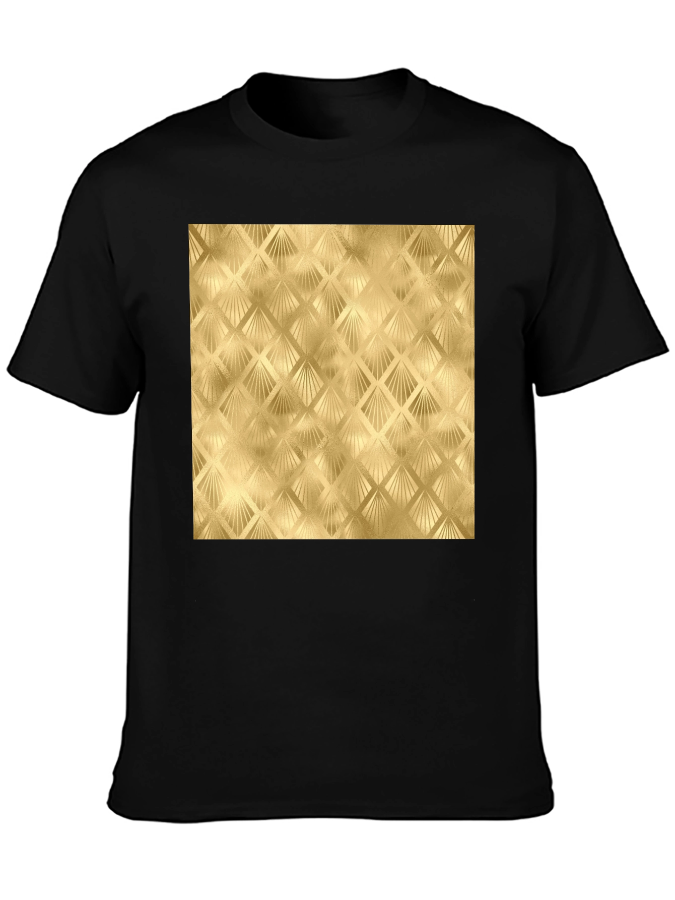 Golden Art Deco Pattern Black T-Shirt