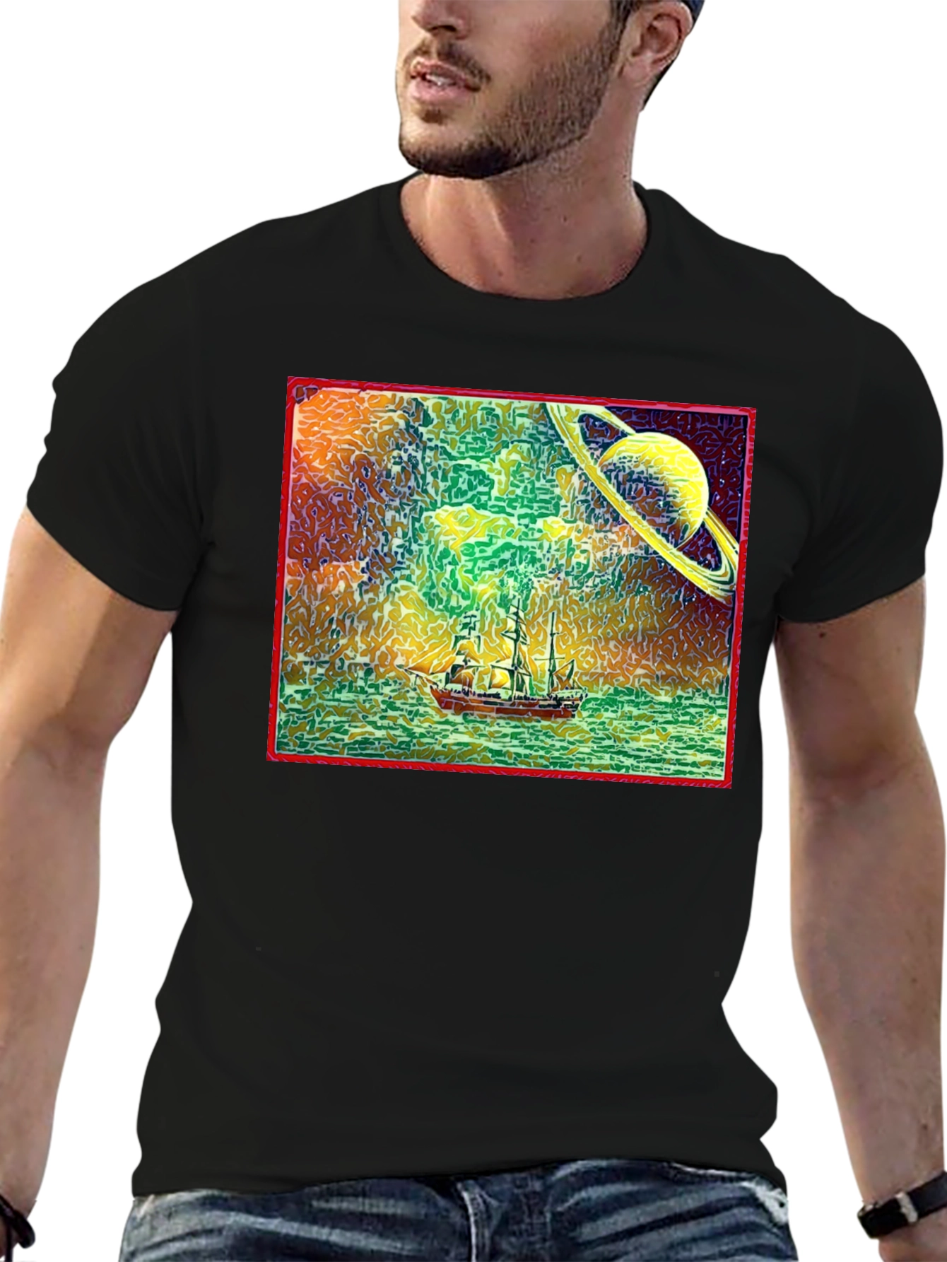 Surreal Saturn Sailboat Graphic Tee - Unique Design