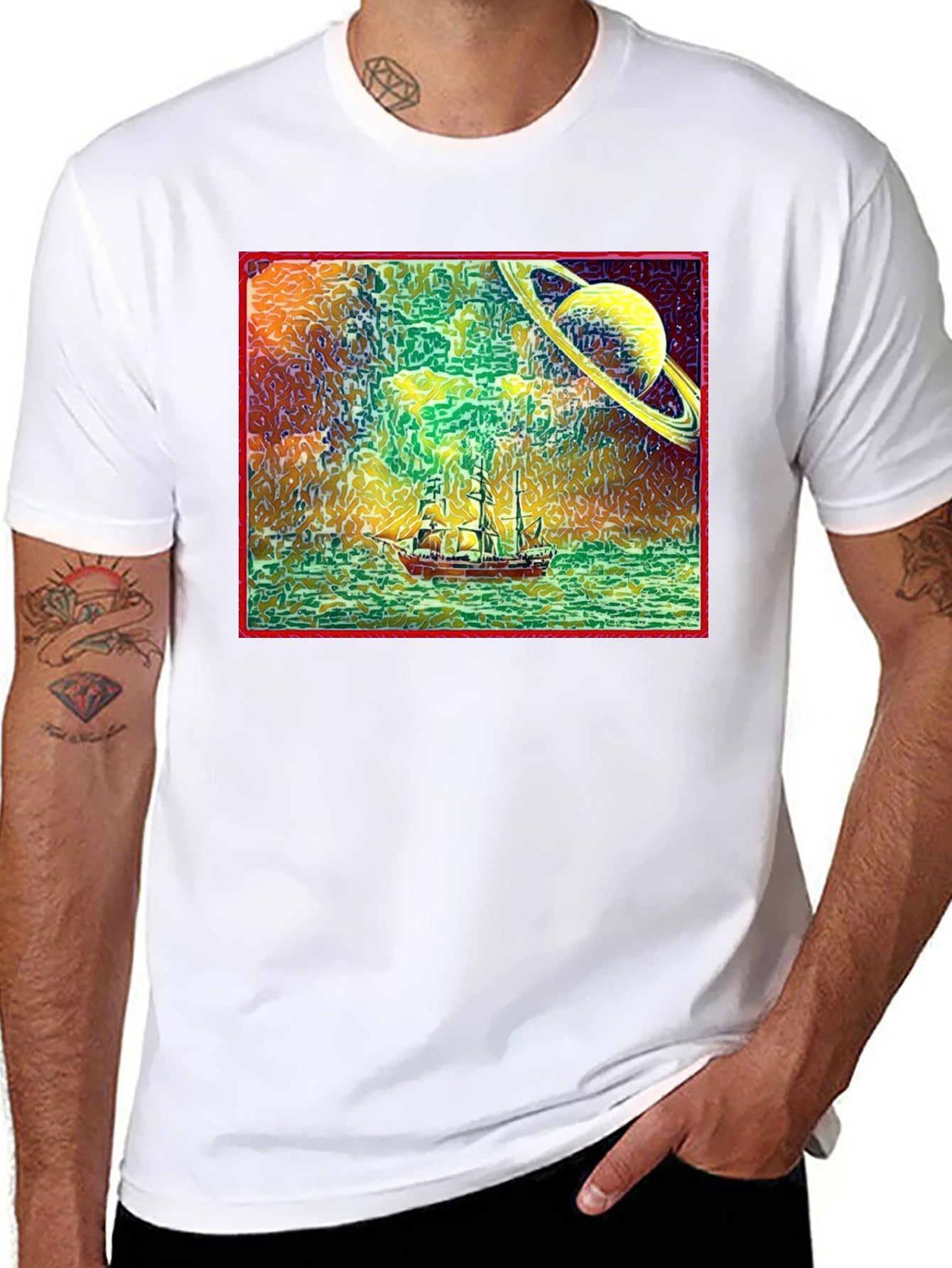 Surreal Saturn Sailboat Graphic Tee - Unique Design
