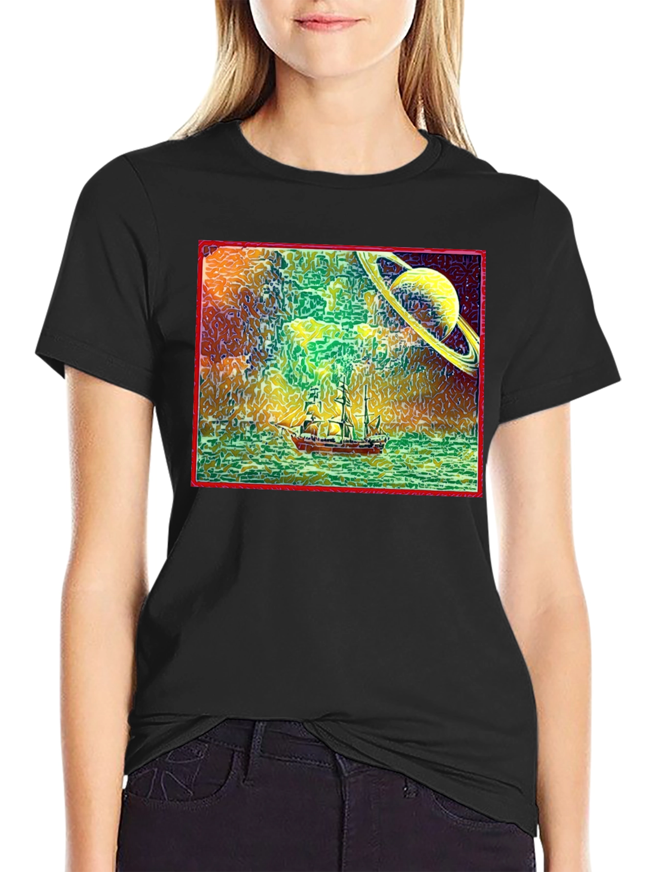 Surreal Saturn Sailboat Graphic Tee - Unique Design