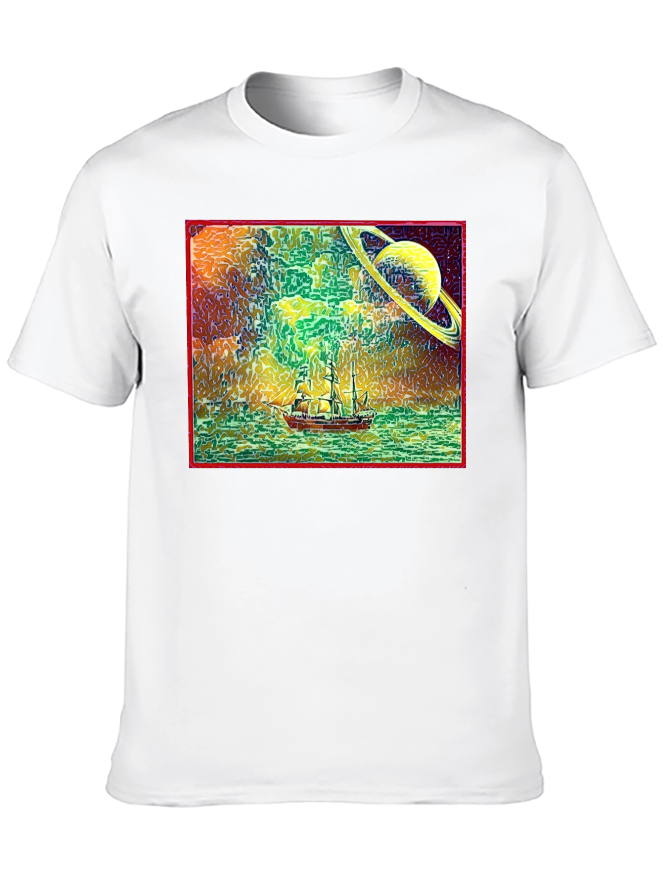 Surreal Saturn Sailboat Graphic Tee - Unique Design