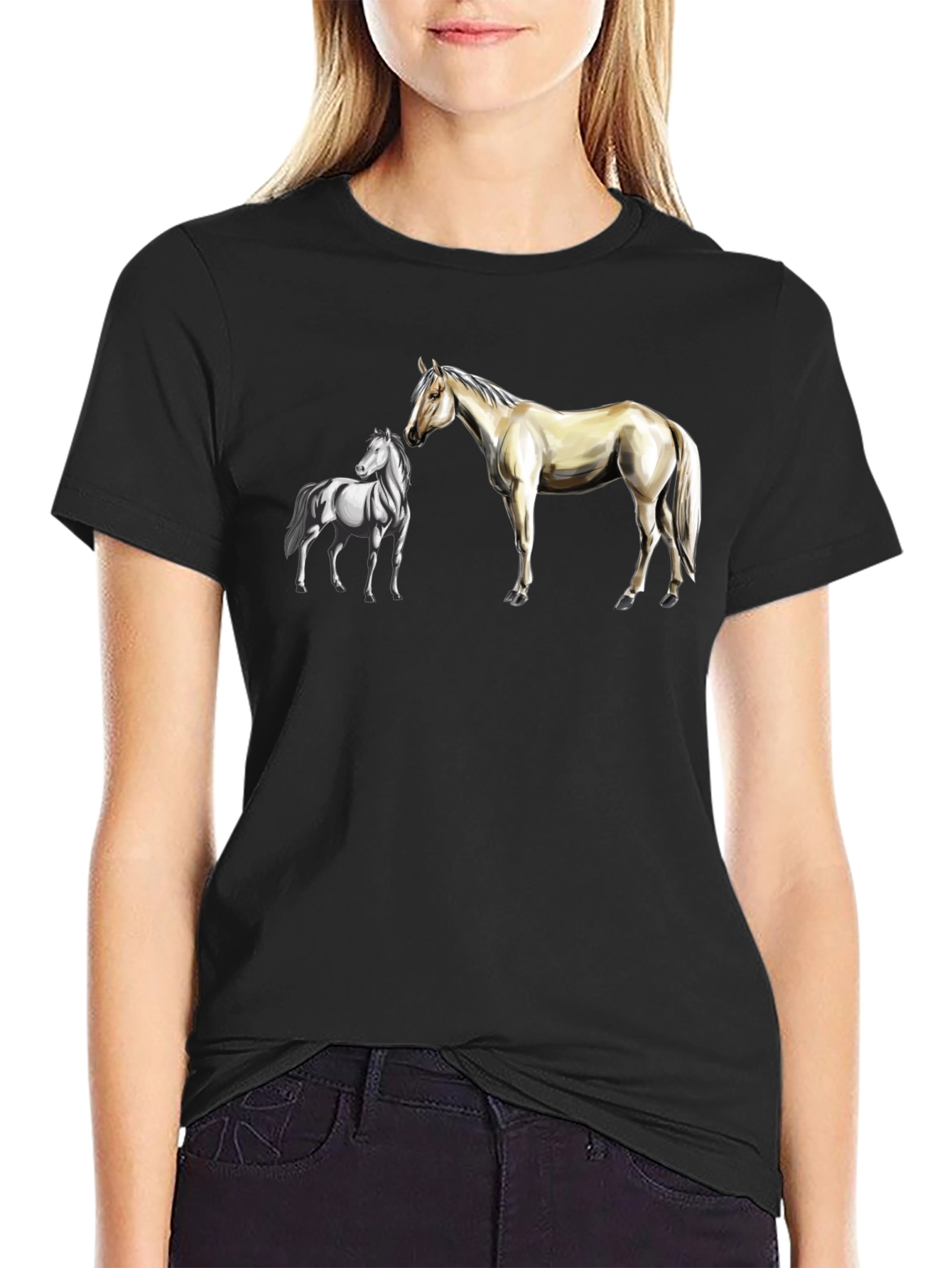 Horse Graphic Tee: Black Cotton Blend