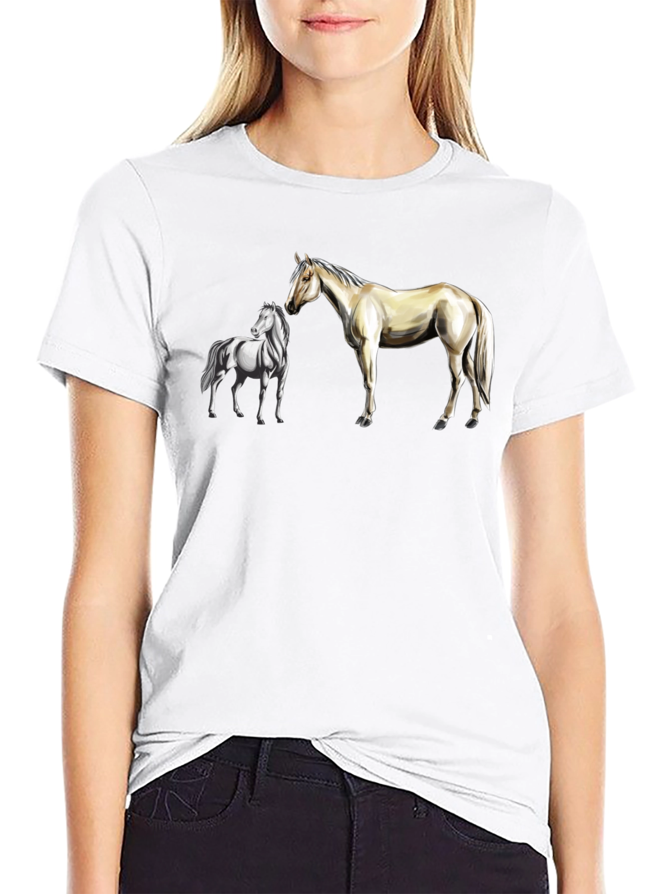 Horse Graphic Tee: Black Cotton Blend