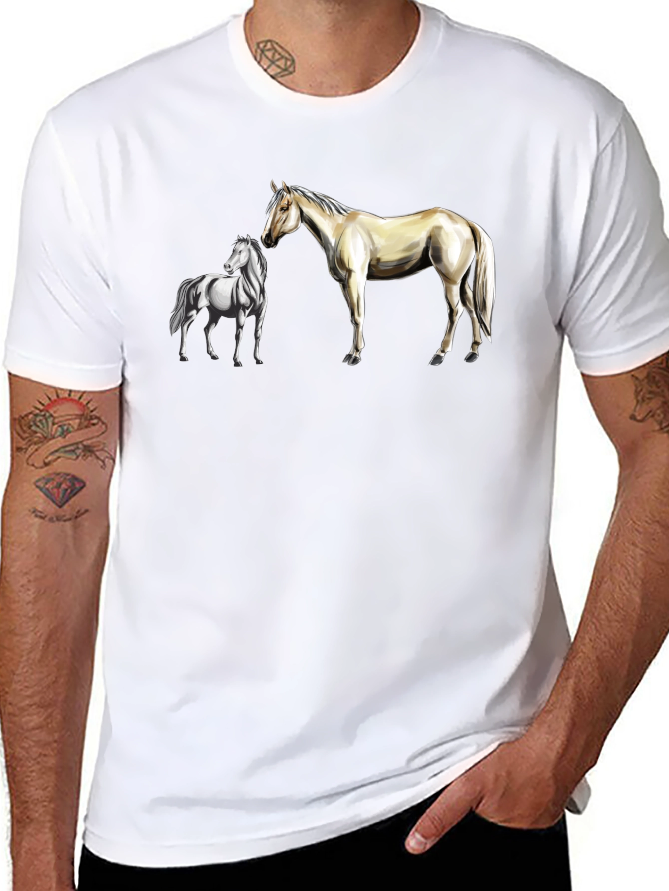 Horse Graphic Tee: Black Cotton Blend