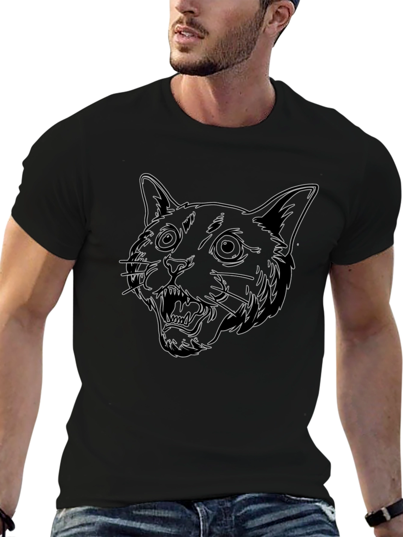 Cool Black T-Shirt with Cat Design