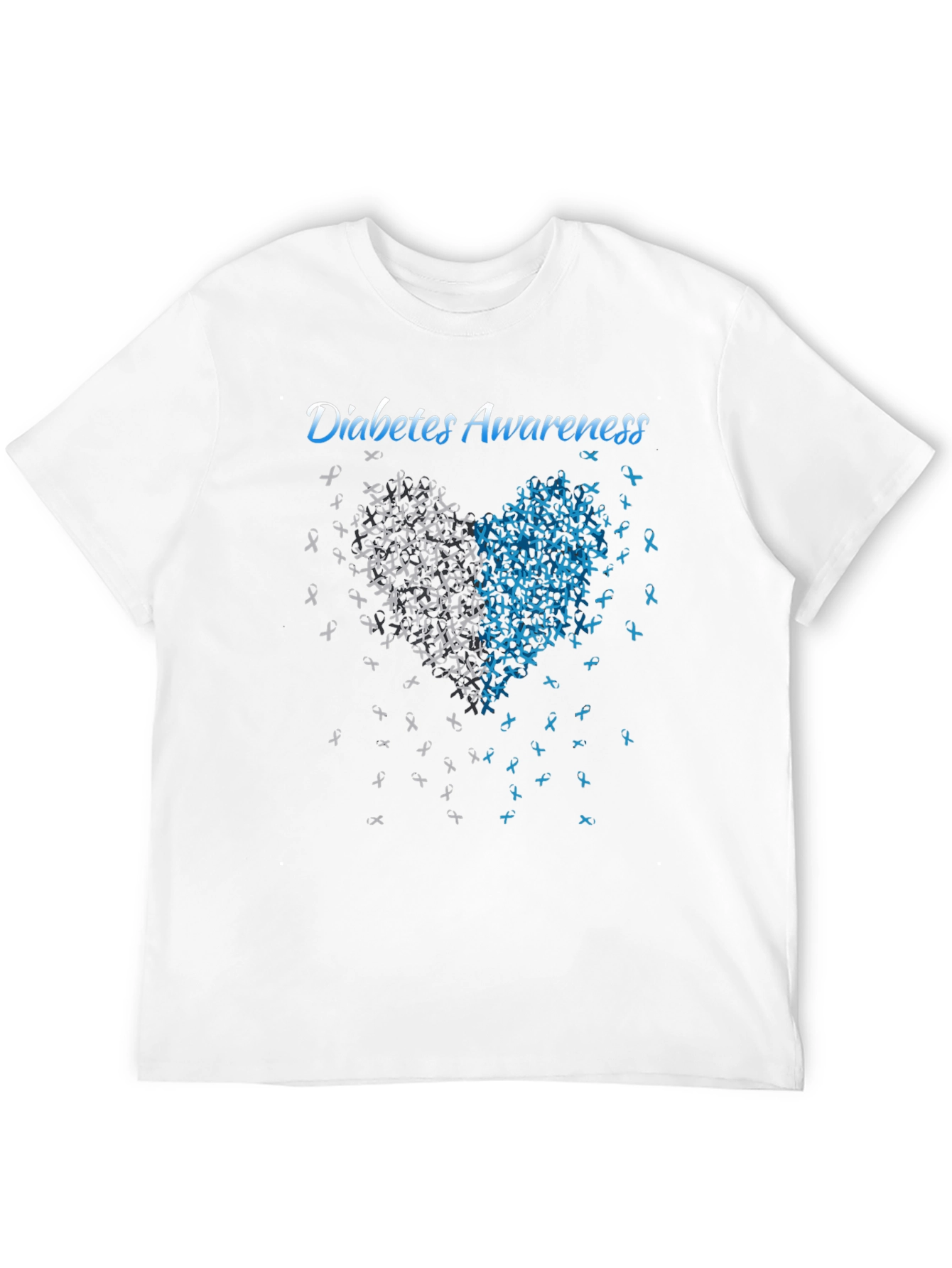 Diabetes Awareness Heart Ribbon Graphic Tee - Black