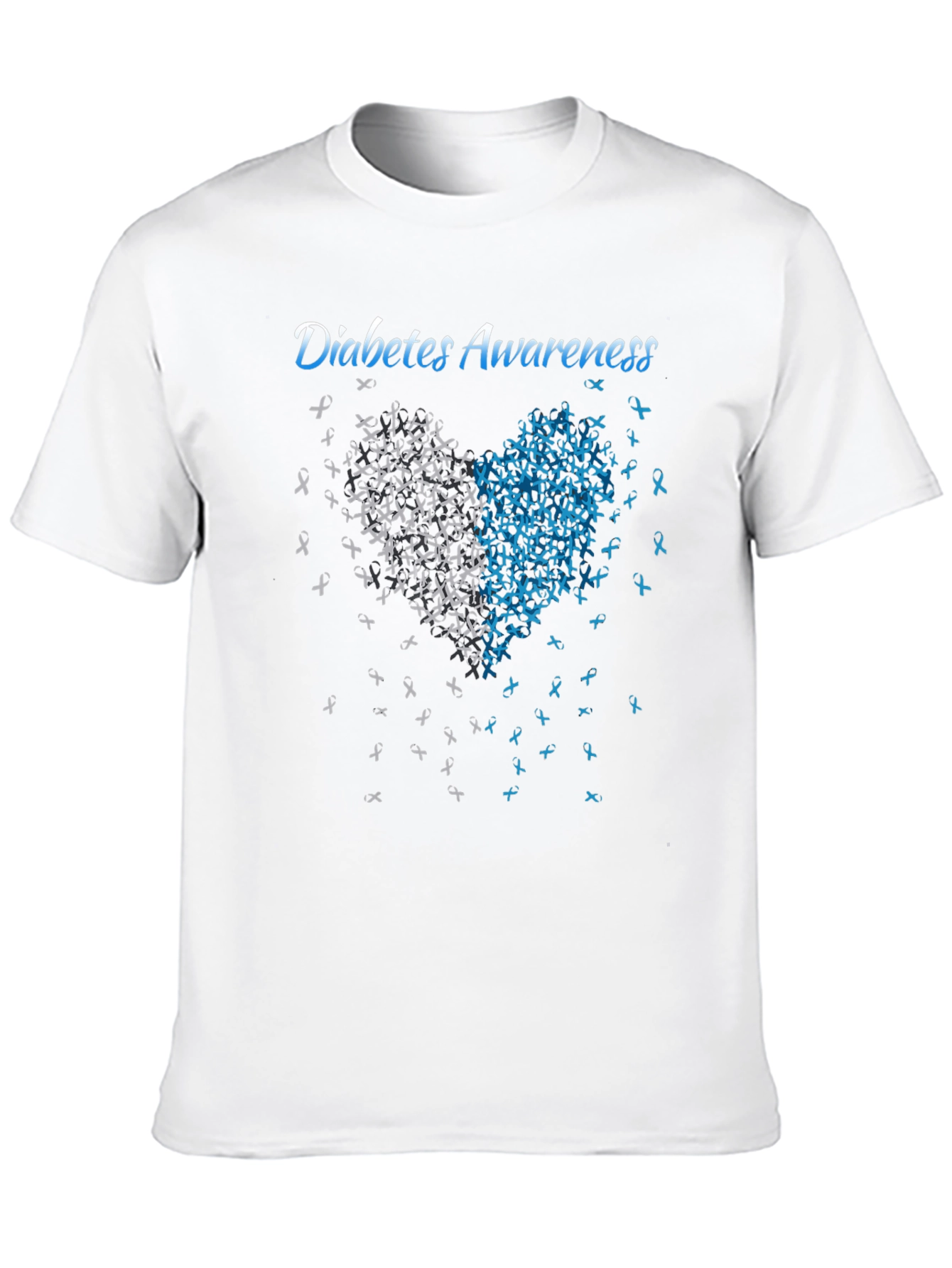 Diabetes Awareness Heart Ribbon Graphic Tee - Black
