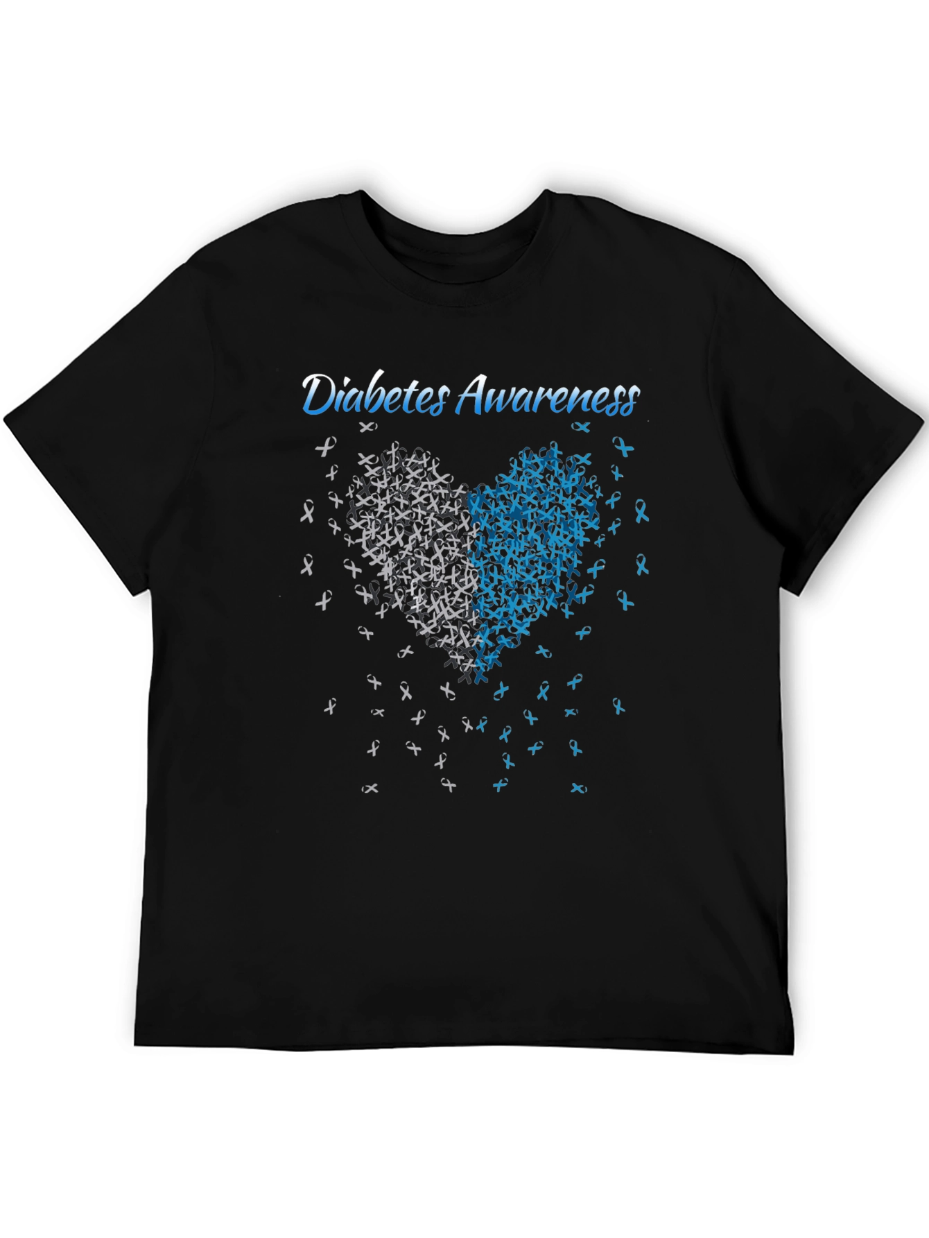 Diabetes Awareness Heart Ribbon Graphic Tee - Black