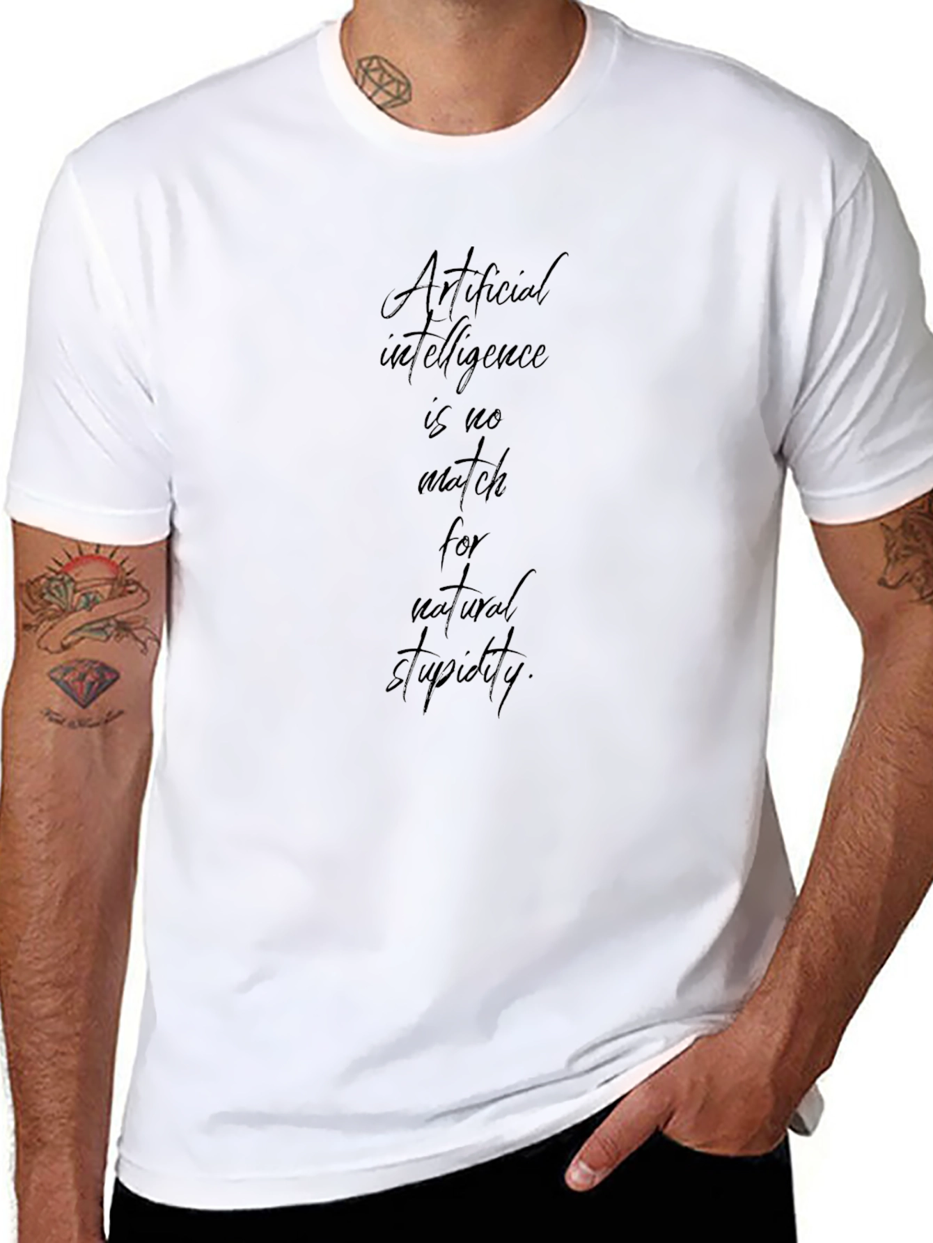 AI vs Stupidity Black T-Shirt: Sarcastic Statement Tee