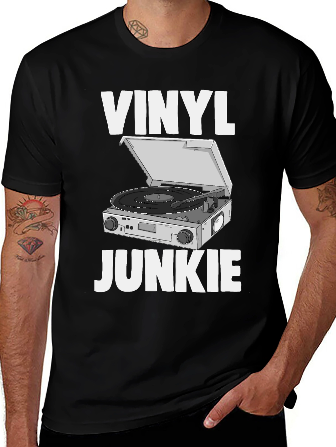 Vinyl Junkie Graphic Tee - Retro Music Lover T-Shirt