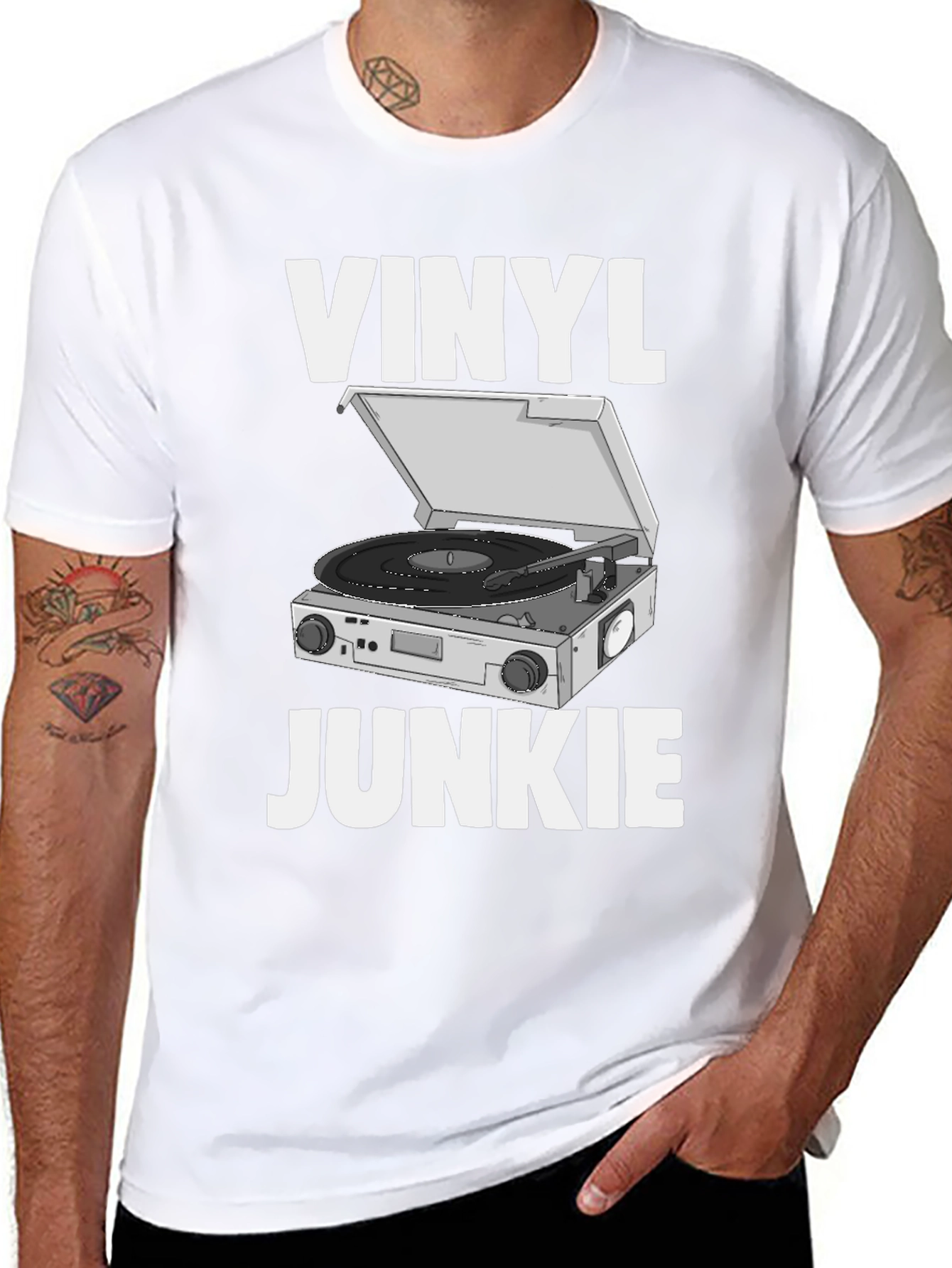 Vinyl Junkie Graphic Tee - Retro Music Lover T-Shirt
