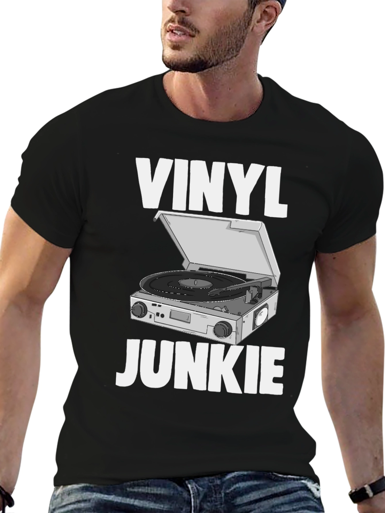 Vinyl Junkie Graphic Tee - Retro Music Lover T-Shirt