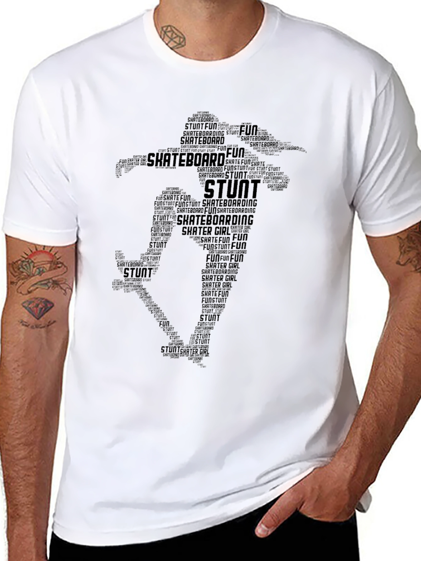Skateboard Stunt Word Art Black T-Shirt
