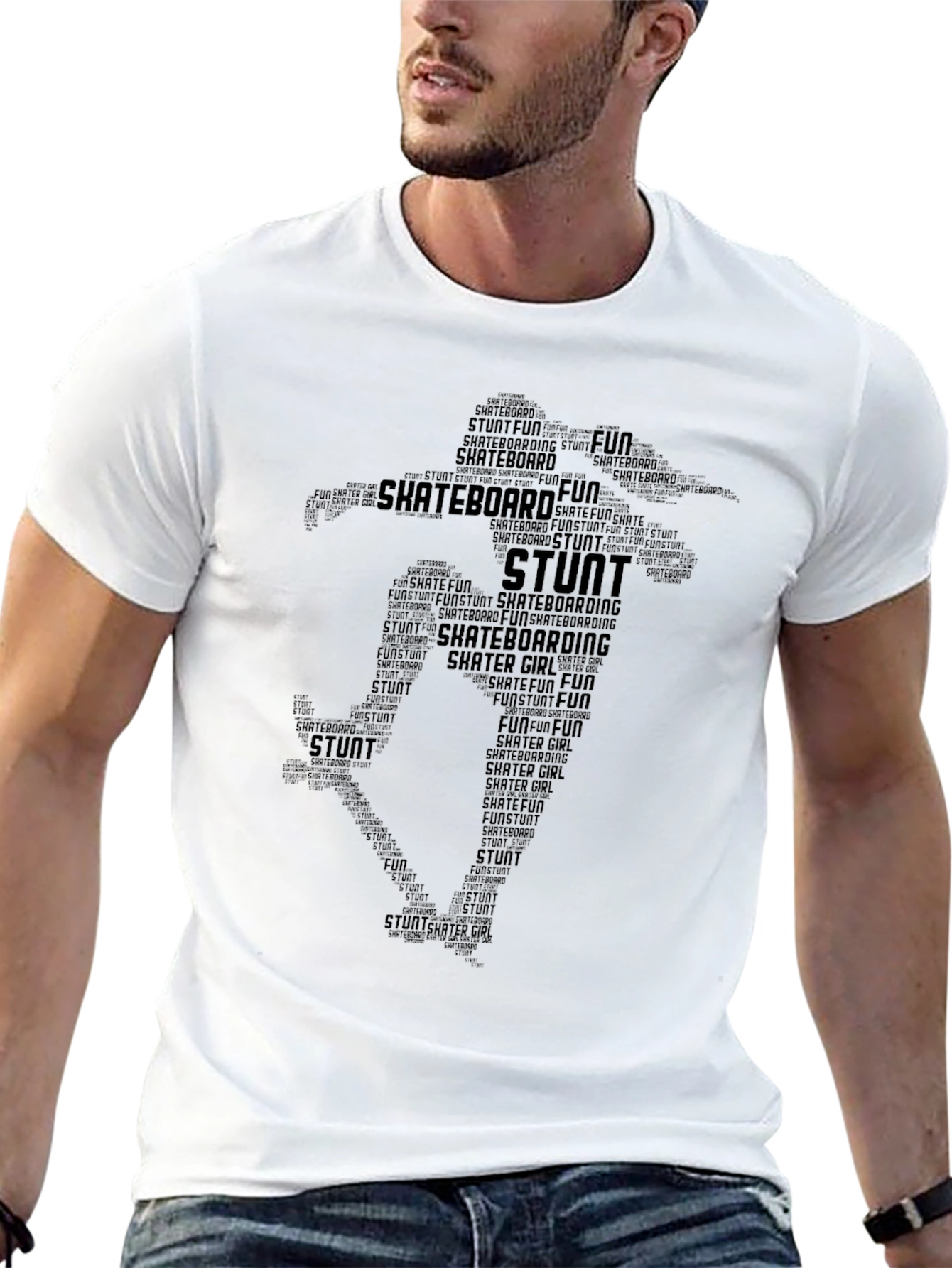 Skateboard Stunt Word Art Black T-Shirt