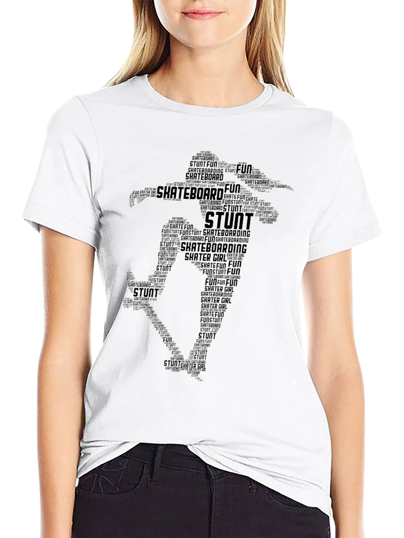 Skateboard Stunt Word Art Black T-Shirt