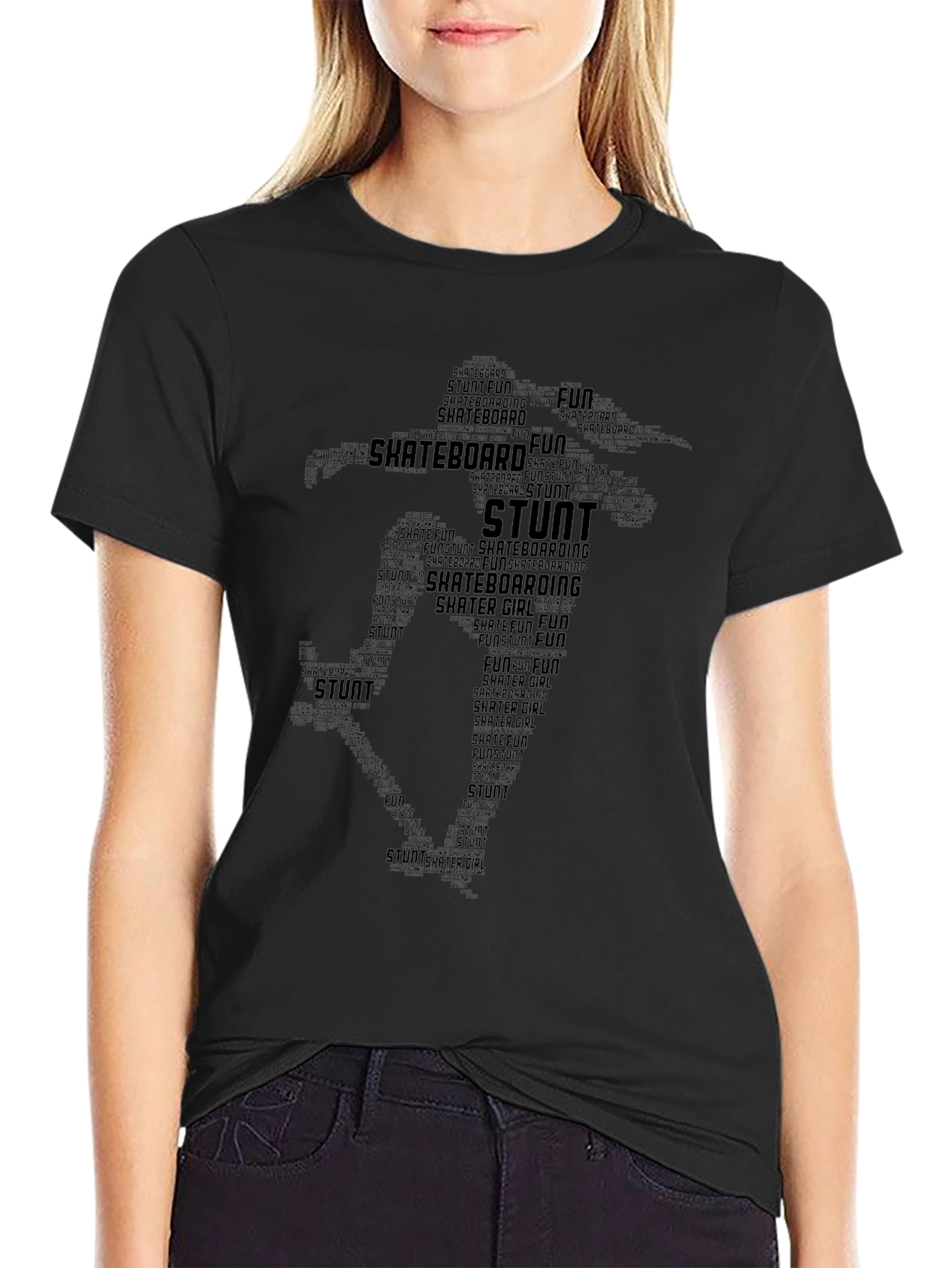 Skateboard Stunt Word Art Black T-Shirt
