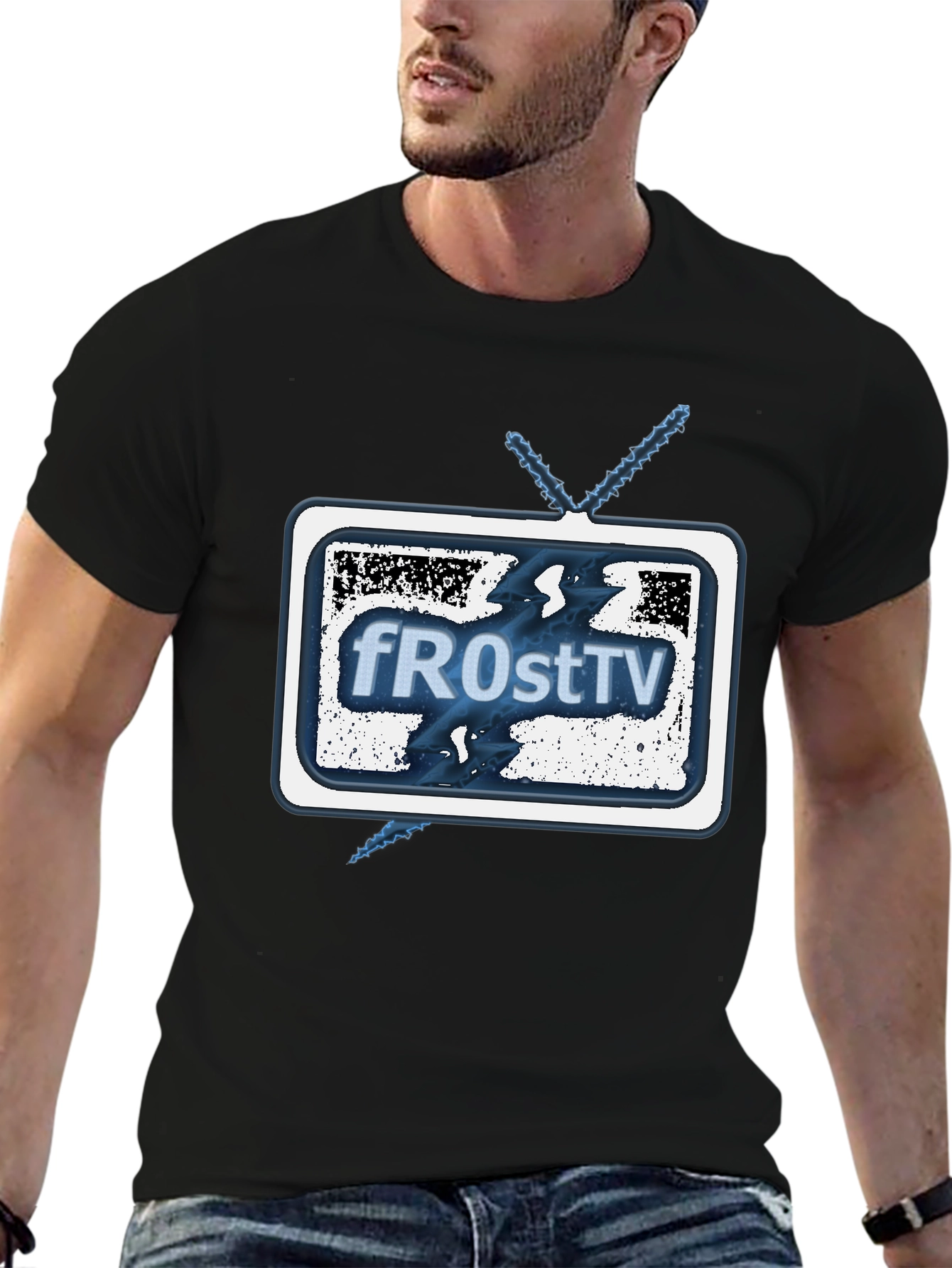 fROstTV Black Graphic T-Shirt for Men
