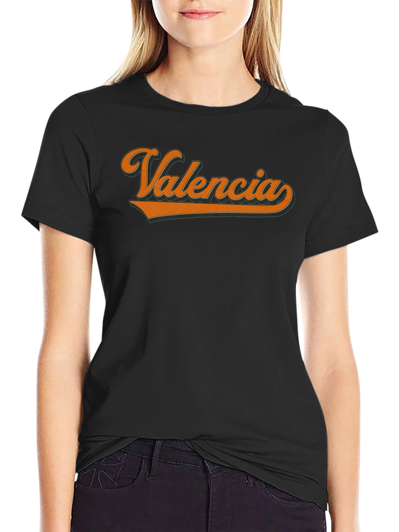 Valencia Retro Script T-Shirt - Black