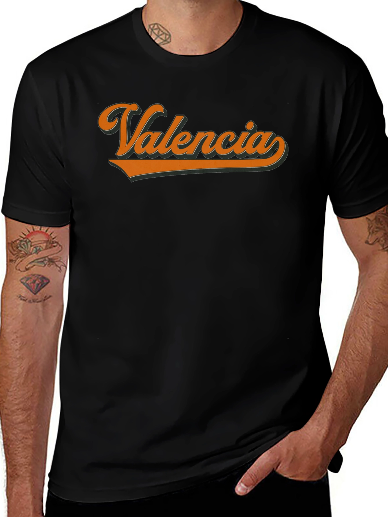 Valencia Retro Script T-Shirt - Black