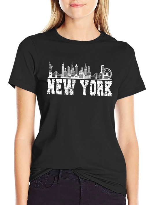 New York Skyline Graphic Tee - Black Cotton T-Shirt