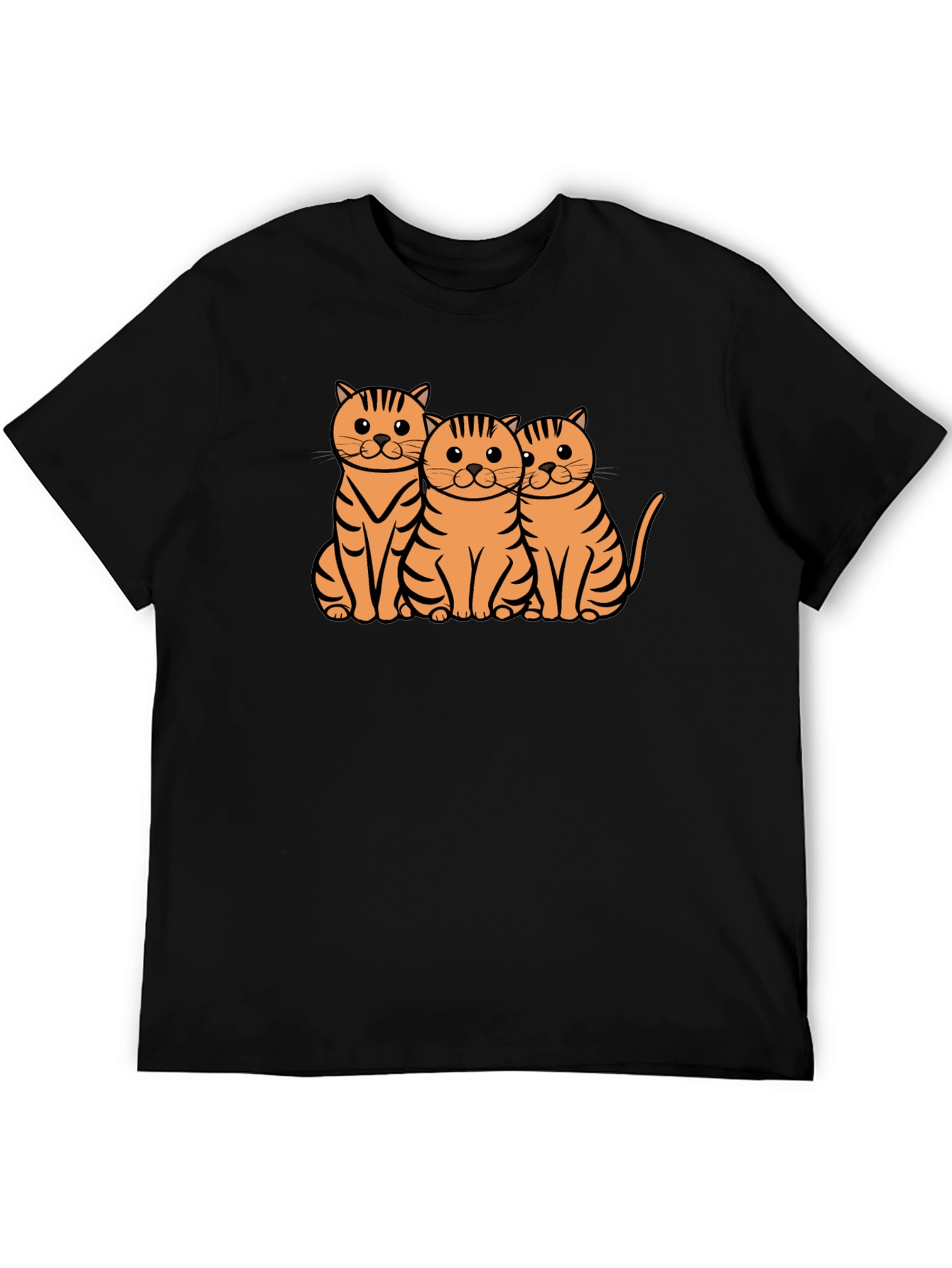 Cute Three Cats Graphic Tee - Black