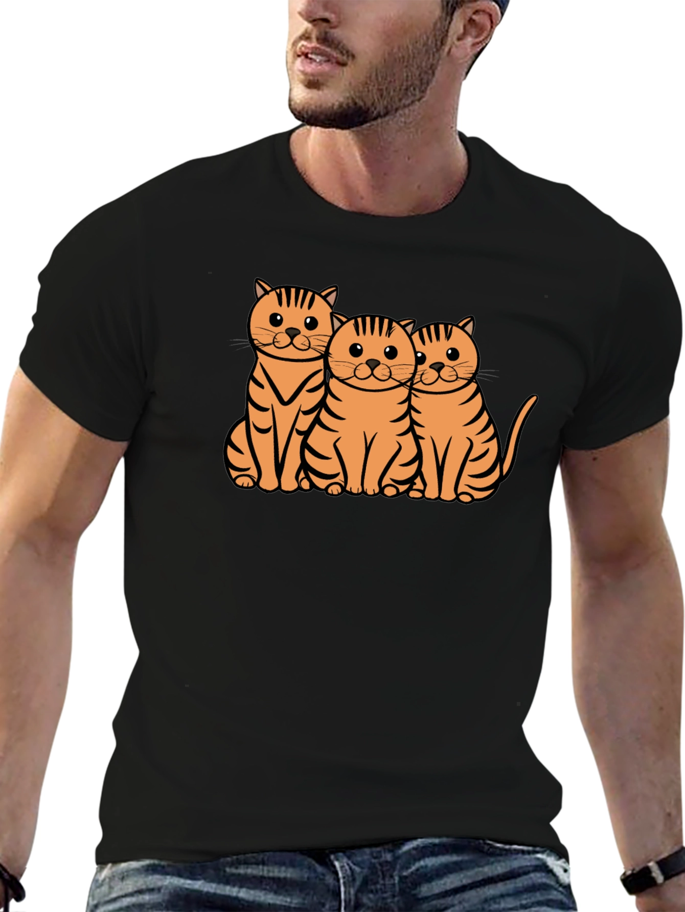Cute Three Cats Graphic Tee - Black