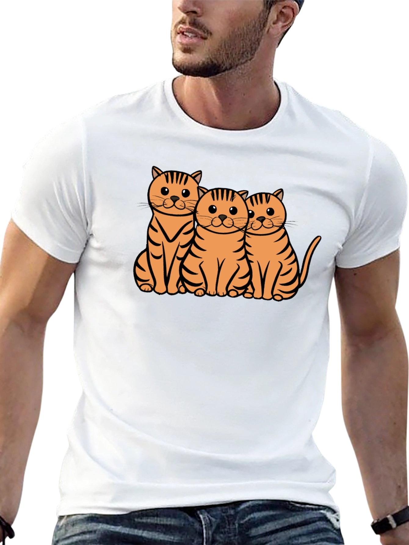 Cute Three Cats Graphic Tee - Black