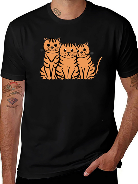 Cute Three Cats Graphic Tee - Black