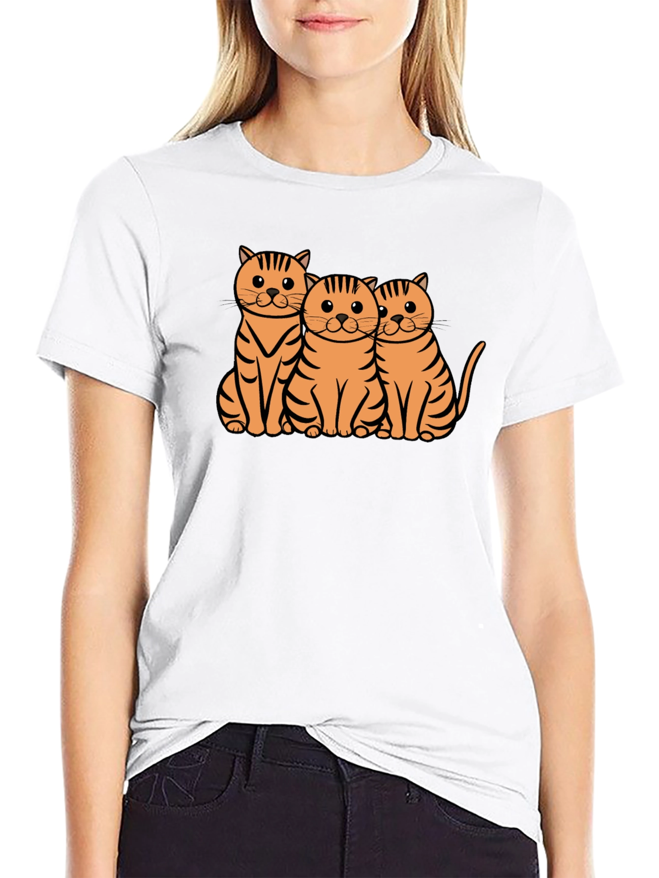 Cute Three Cats Graphic Tee - Black