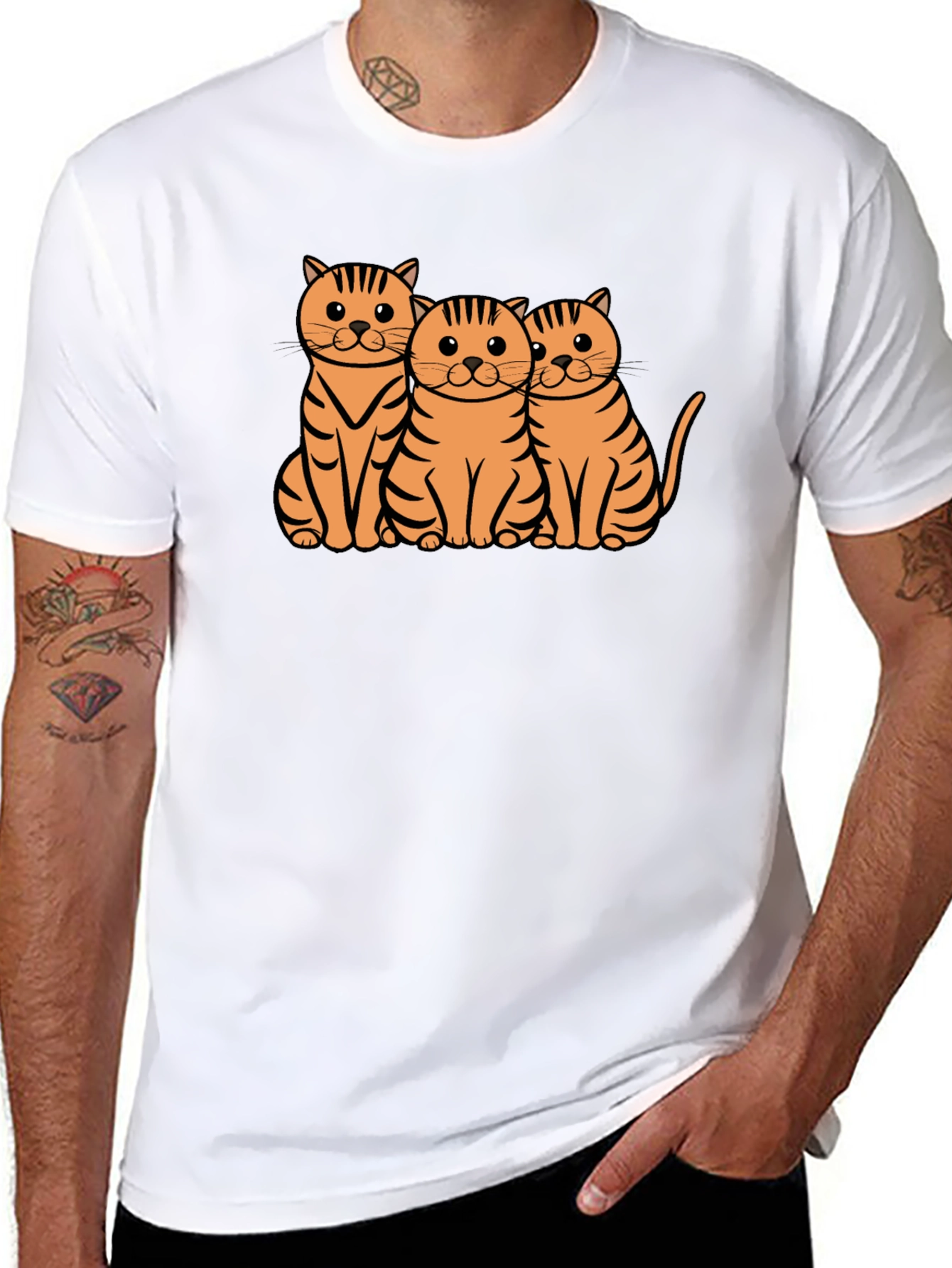Cute Three Cats Graphic Tee - Black