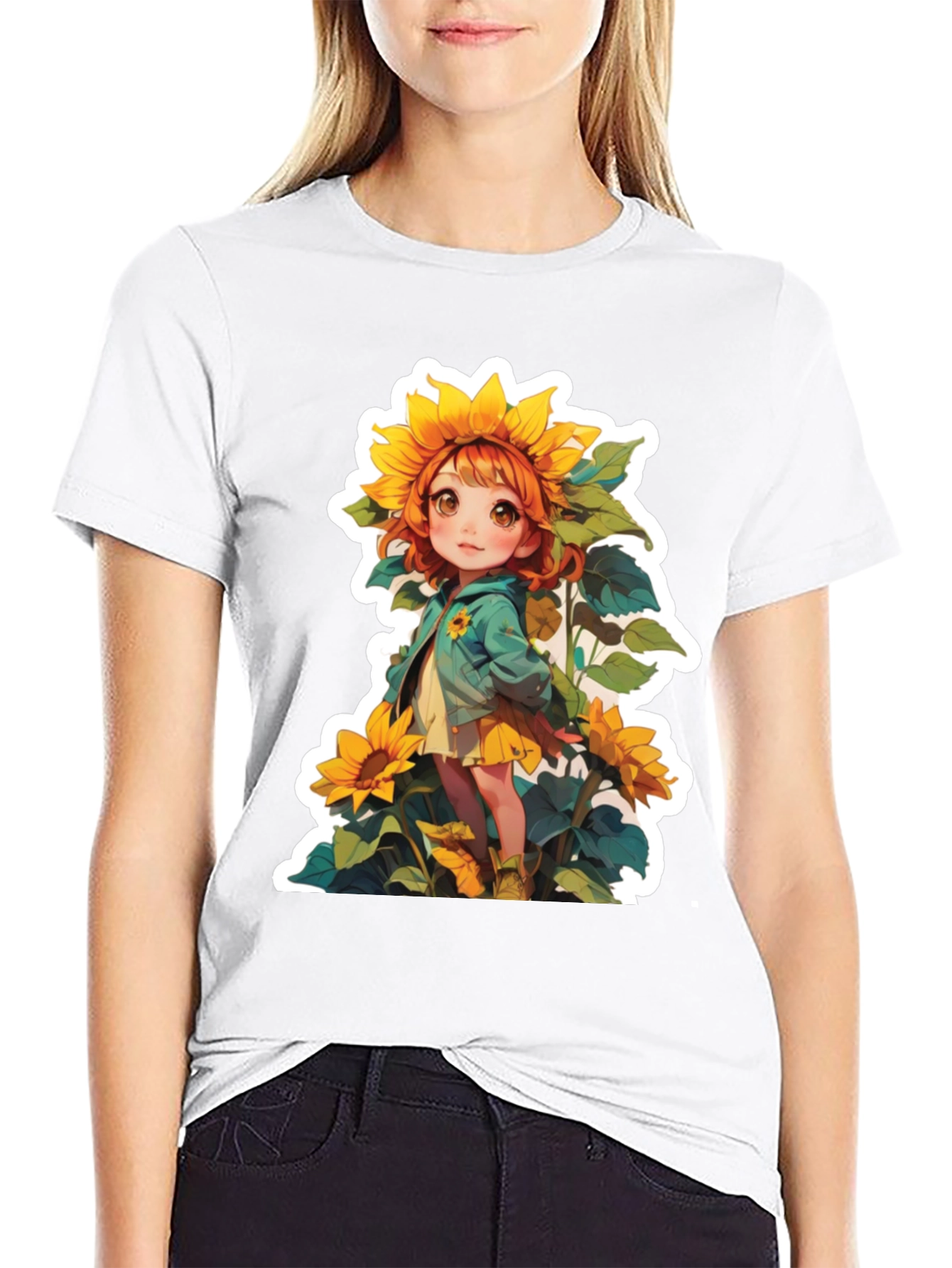 Sunflower Girl Graphic Tee - Cute Anime Style
