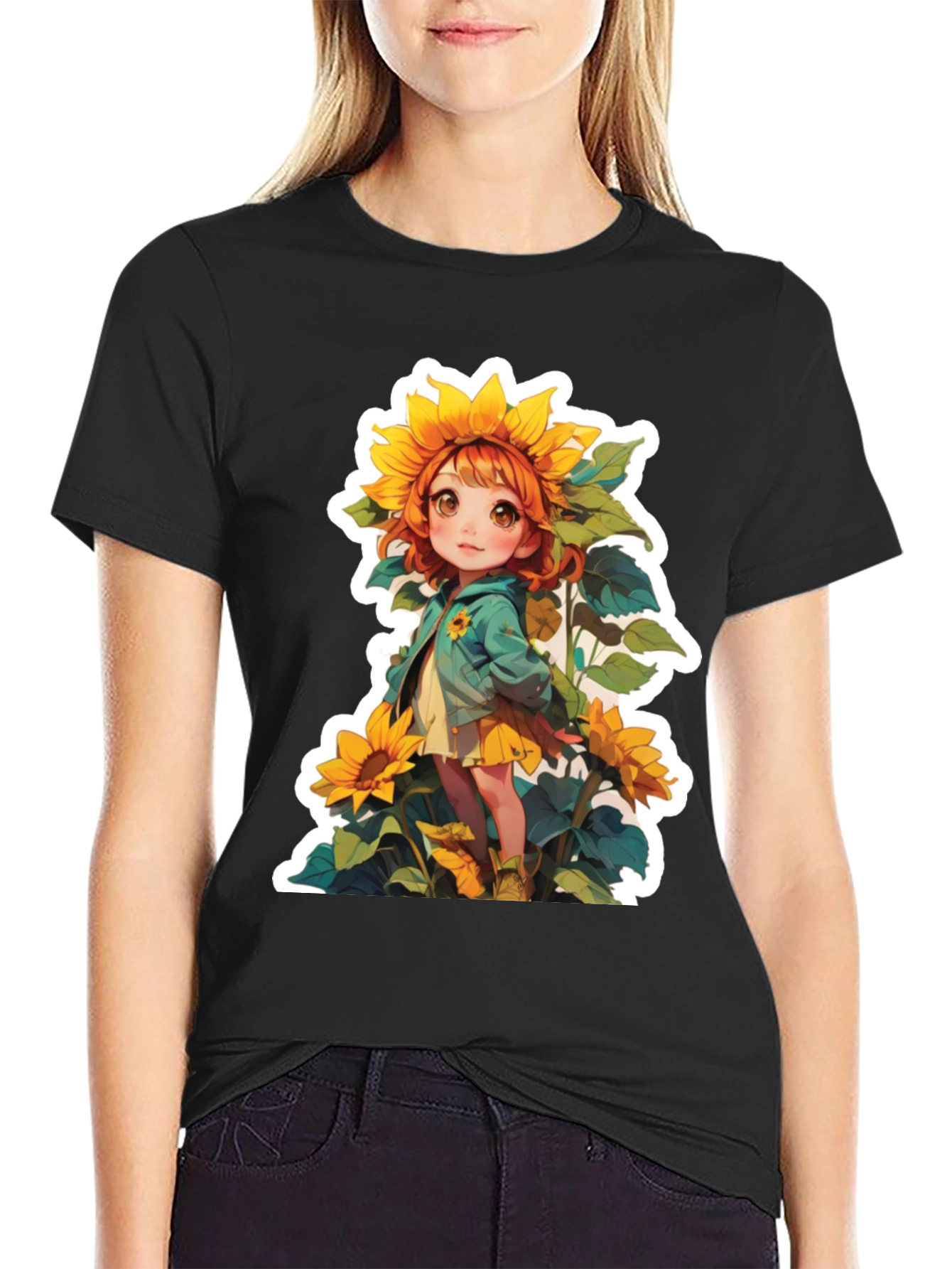 Sunflower Girl Graphic Tee - Cute Anime Style